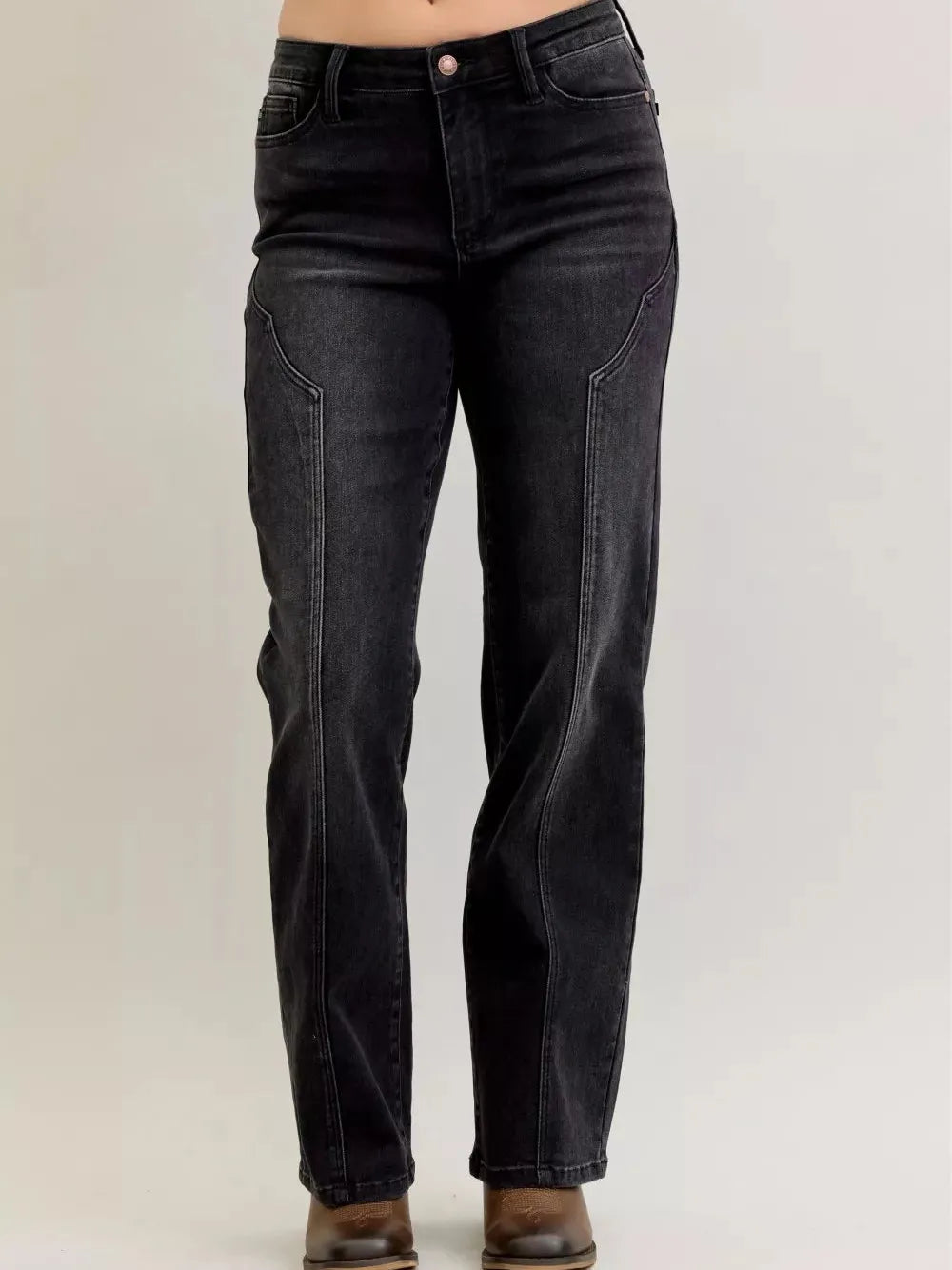 Judy Blue Western Flame Mid Rise Seam Detail Straight Jeans-Women's Jeans-Shop Z & Joxa
