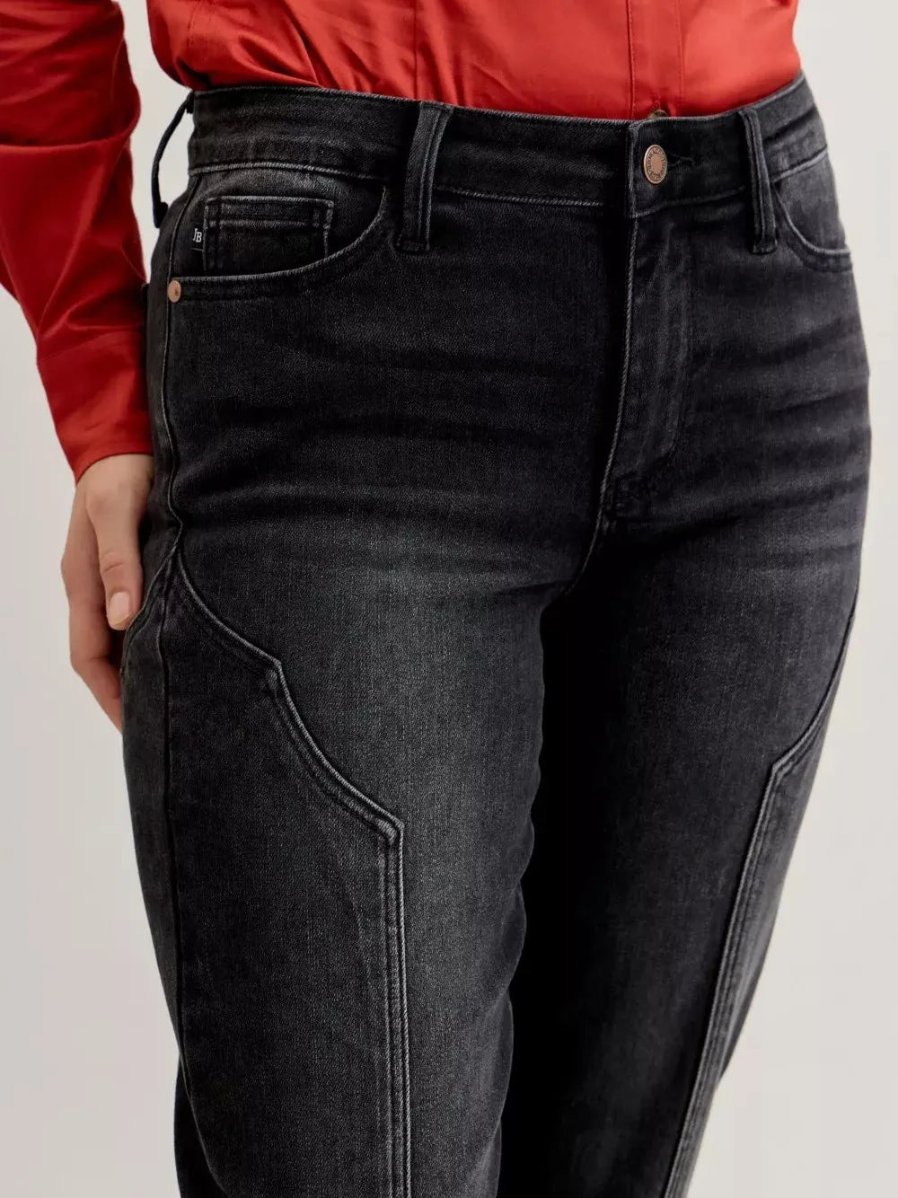 Judy Blue Western Flame Mid Rise Seam Detail Straight Jeans-Women's Jeans-Shop Z & Joxa