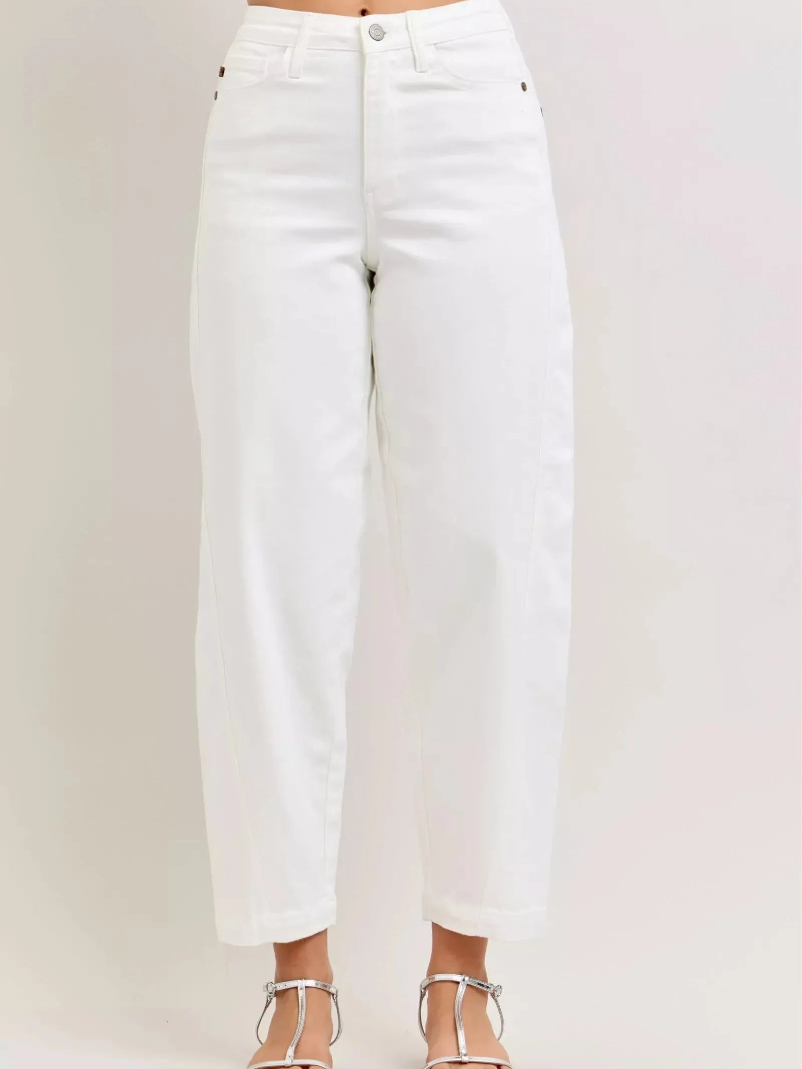 Judy Blue White Magic Highrise Rigid Magic Panel Barrel Jeans-Women's Jeans-Shop Z & Joxa