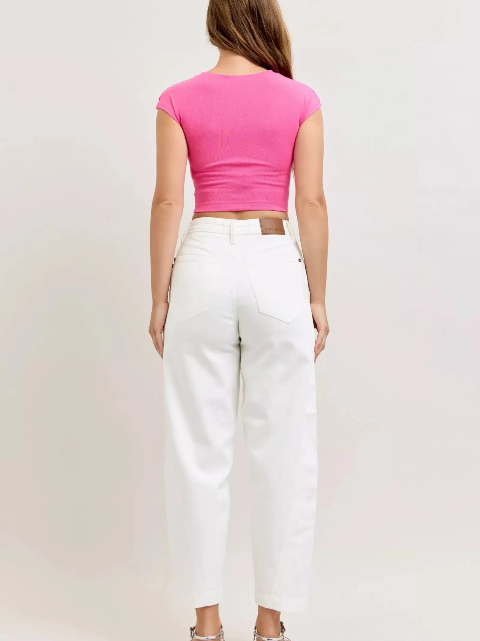 Judy Blue White Magic Highrise Rigid Magic Panel Barrel Jeans-Women's Jeans-Shop Z & Joxa