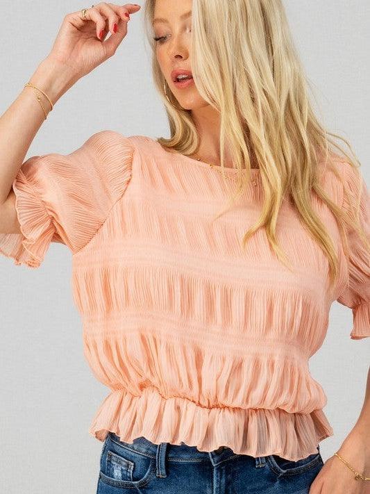 Just Peachy Smocked Ruffle Top-Women's Clothing-Shop Z & Joxa