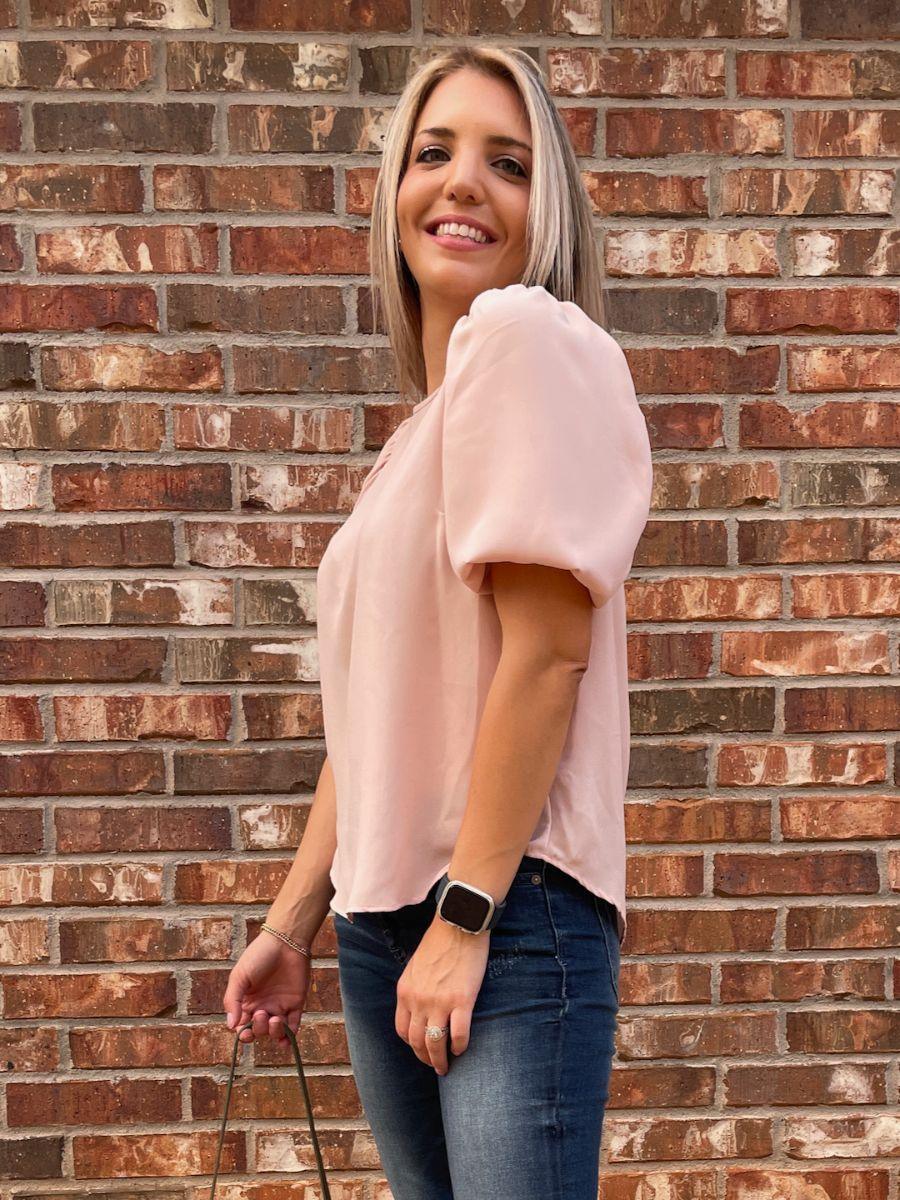 Just Sweet Enough Puff Sleeve Top in Pink-Women's Clothing-Shop Z & Joxa