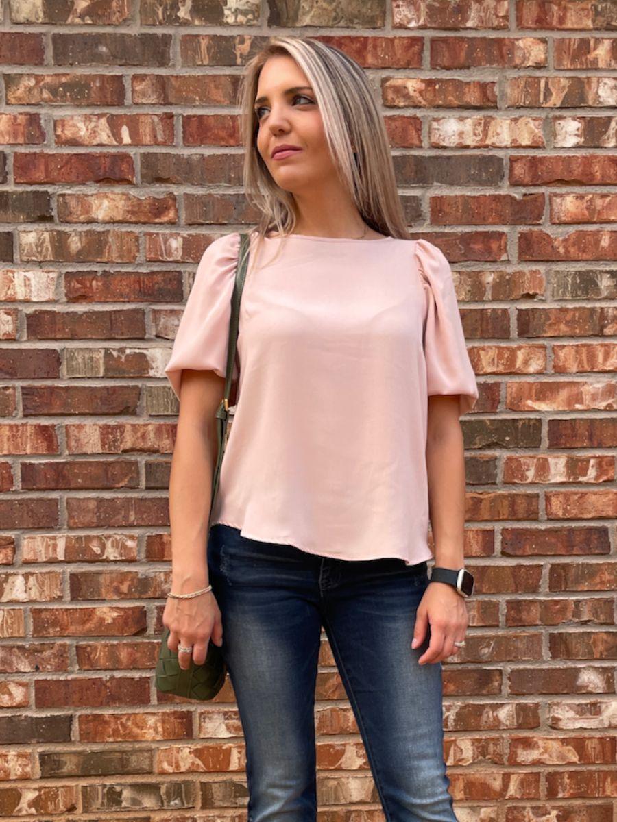 Just Sweet Enough Puff Sleeve Top in Pink-Women's Clothing-Shop Z & Joxa