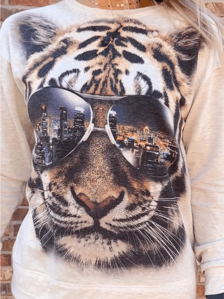 Just a City Girl Tiger Graphic Pullover-Women's Clothing-Shop Z & Joxa