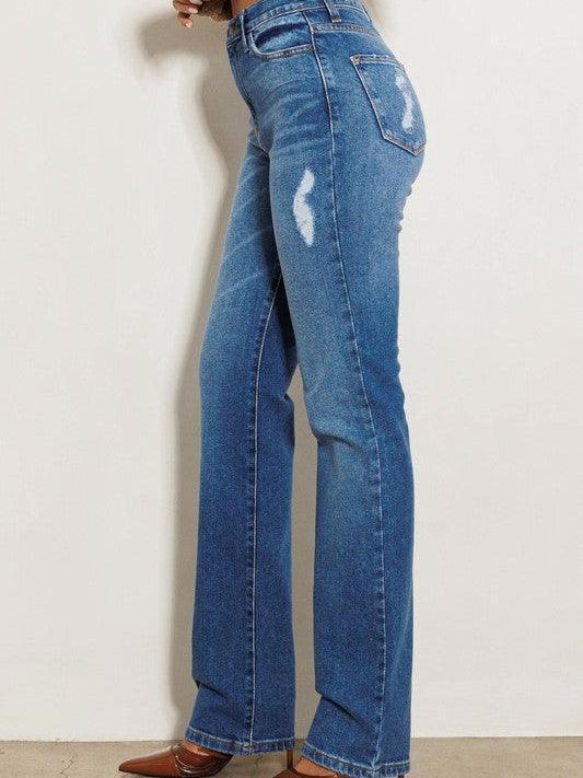 Just a Lil' Subtle Distressed Straight Leg Jeans-Women's Clothing-Shop Z & Joxa