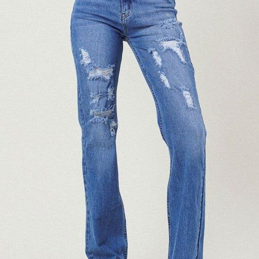 Just as you Like Distressed High Rise Straight Leg Jeans-Women's Clothing-Shop Z & Joxa