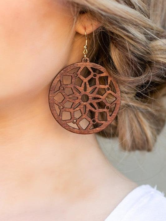 Kaleidoscope Wooden Dangle Earrings-Women's Accessories-Shop Z & Joxa