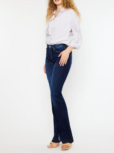 Kancan USA Day or Night Denim Mid Rise Detail Hem Flare Jeans-Women's Clothing-Shop Z & Joxa