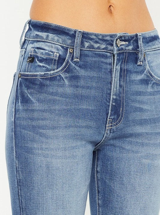 Kancan USA Denim Crush High-Rise Frayed Hem Flare Jeans-Women's Clothing-Shop Z & Joxa