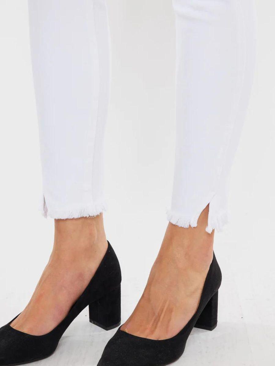 Kancan USA Flatter Me Split Hem High-Rise Skinny White Jeans-Women's Clothing-Shop Z & Joxa