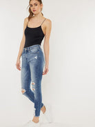 Kancan USA High Rise Fray Hem Ankle Skinny Jeans-Women's Clothing-Shop Z & Joxa