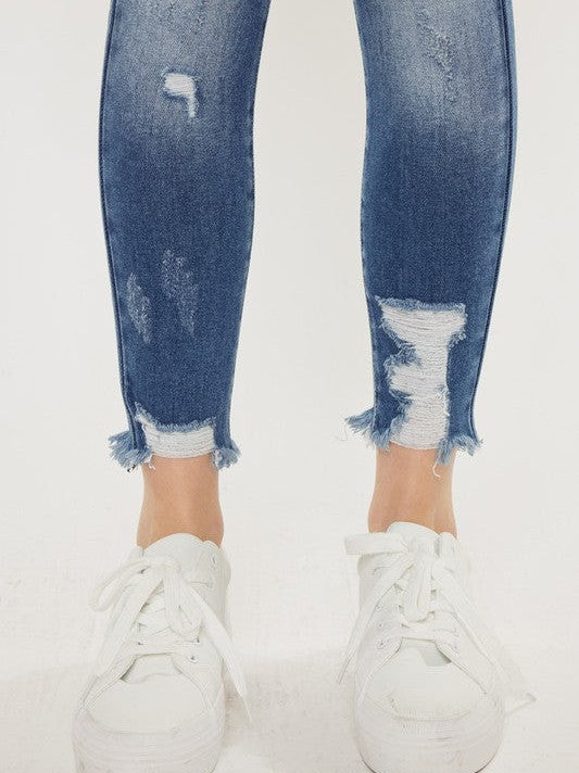 Kancan USA High Rise Fray Hem Ankle Skinny Jeans-Women's Clothing-Shop Z & Joxa