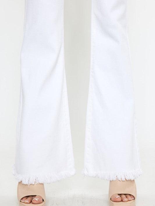 Kancan USA No Limits High-Rise White Flare Jeans with Frayed Hem-Women's Clothing-Shop Z & Joxa