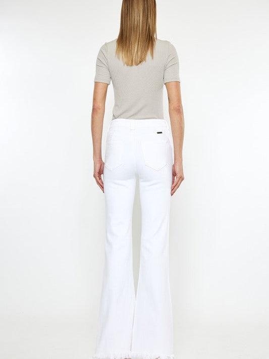 Kancan USA No Limits High-Rise White Flare Jeans with Frayed Hem-Women's Clothing-Shop Z & Joxa