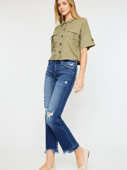 Kancan USA Ready for the Weekend High Rise Slim Straight Jeans with Distressed Detailing-Women's Clothing-Shop Z & Joxa