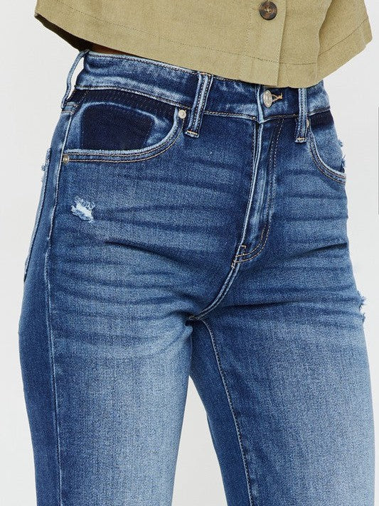 Kancan USA Ready for the Weekend High Rise Slim Straight Jeans with Distressed Detailing-Women's Clothing-Shop Z & Joxa