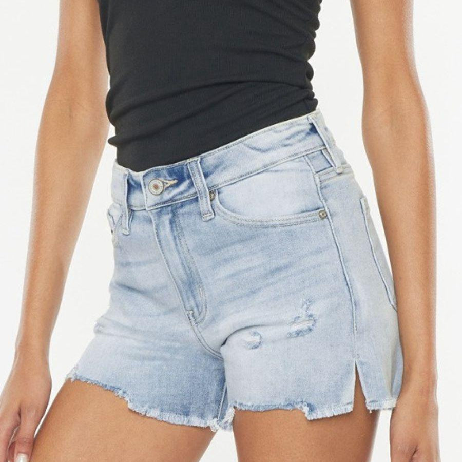 Kancan USA Summer Heat High-Rise Frayed Denim Shorts-Women's Clothing-Shop Z & Joxa