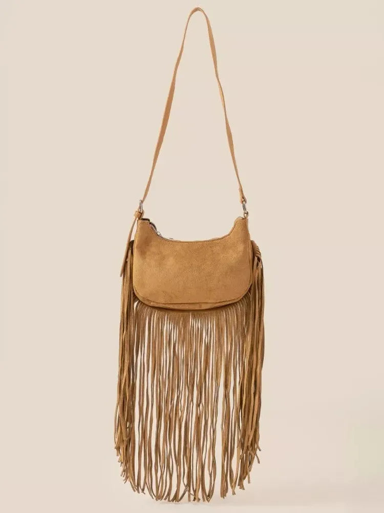 LA Fame Desert Dance Suede Fringe Crossbody Bag-Women's Accessories-Shop Z & Joxa