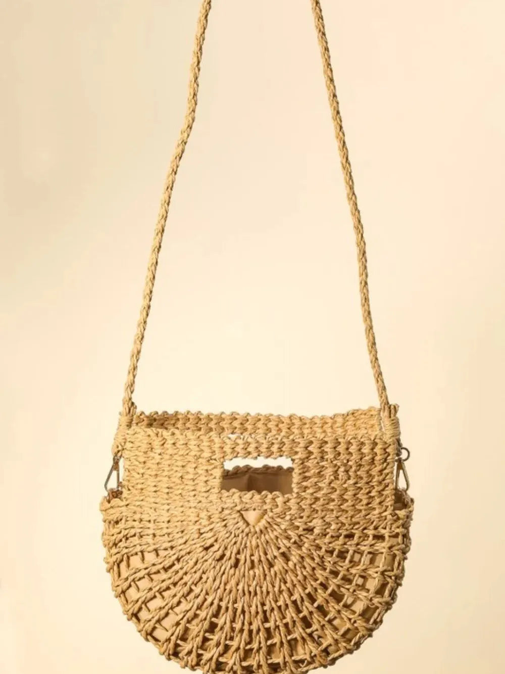 LA Fame Sunbeam Braided Semi Circle Tote Bag-Women's Accessories-Shop Z & Joxa