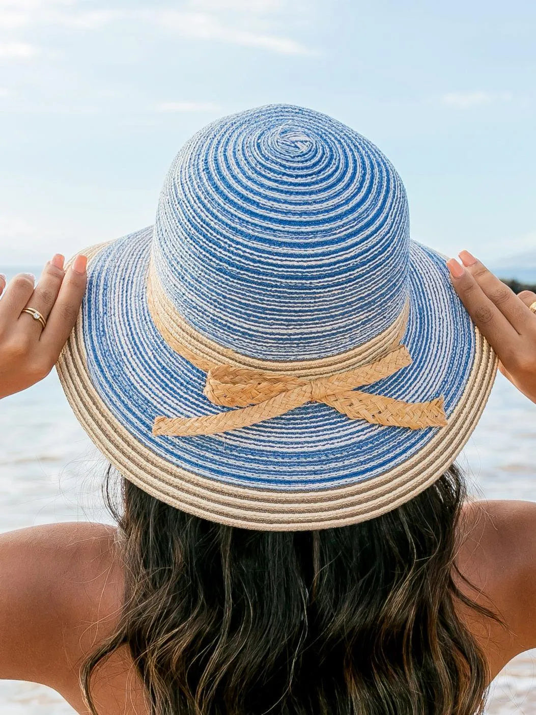 Sun Kissed & Striped Multi-Stripe Bow Accent Sunhat-Straw Sunhat-Shop Z & Joxa