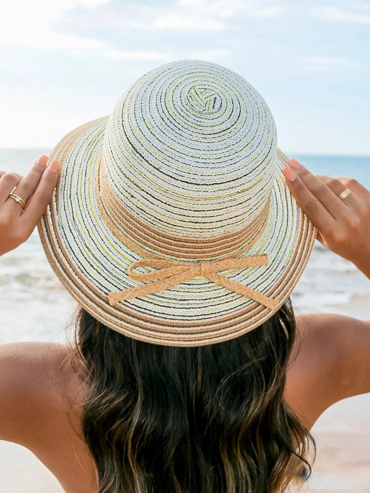 Sun Kissed & Striped Multi-Stripe Bow Accent Sunhat-Straw Sunhat-Shop Z & Joxa
