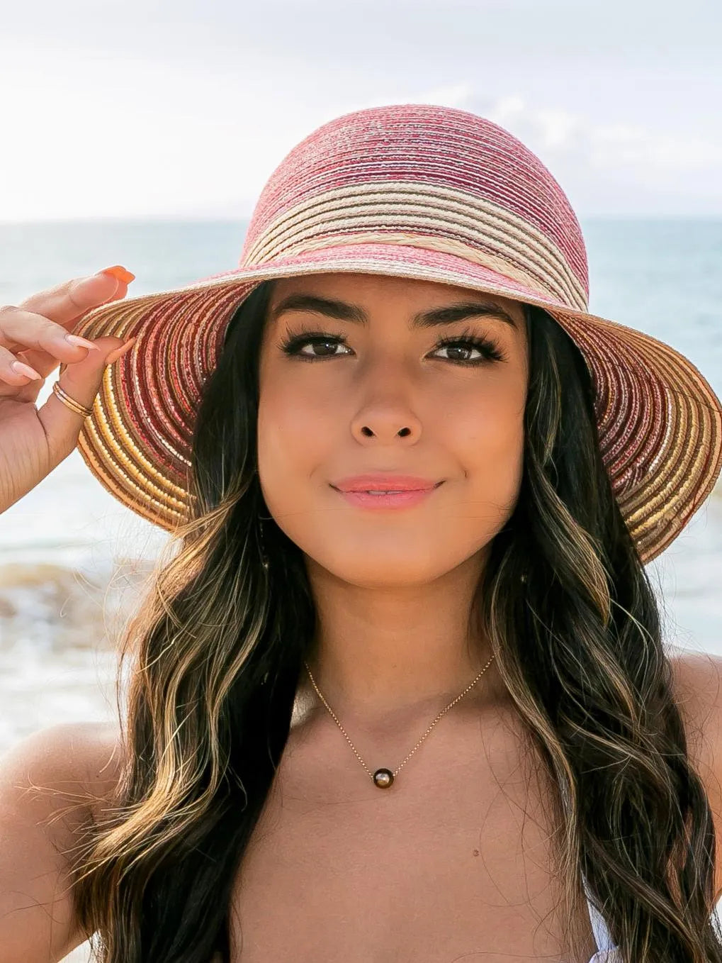 Sun Kissed & Striped Multi-Stripe Bow Accent Sunhat-Straw Sunhat-Shop Z & Joxa