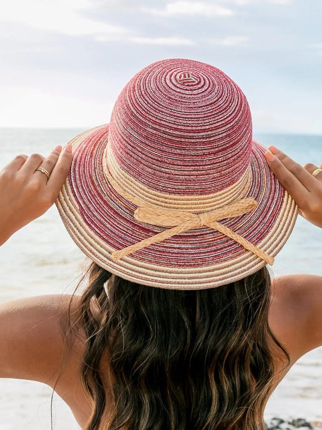 Sun Kissed & Striped Multi-Stripe Bow Accent Sunhat-Straw Sunhat-Shop Z & Joxa