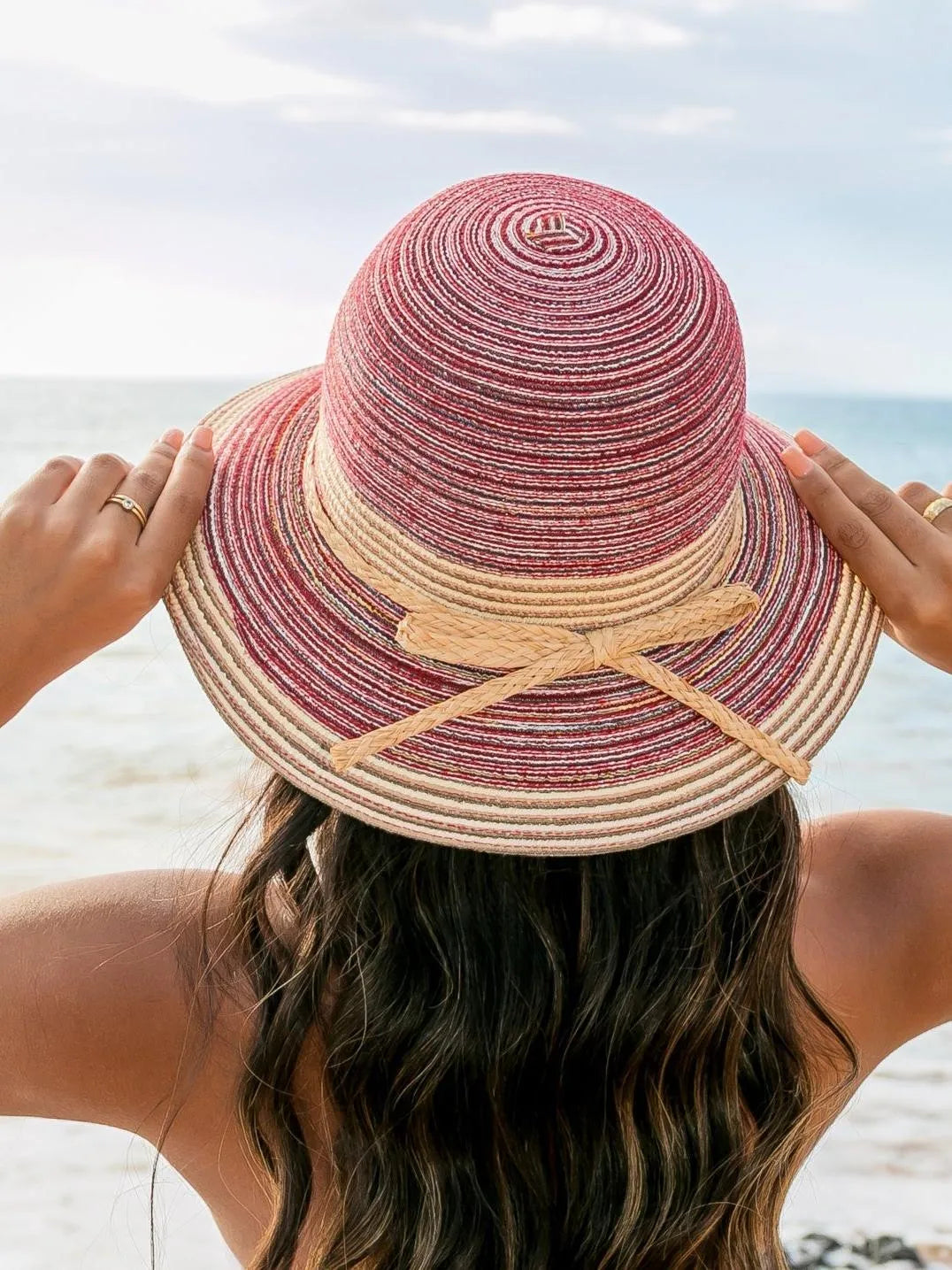 Sun Kissed & Striped Multi-Stripe Bow Accent Sunhat-Straw Sunhat-Shop Z & Joxa