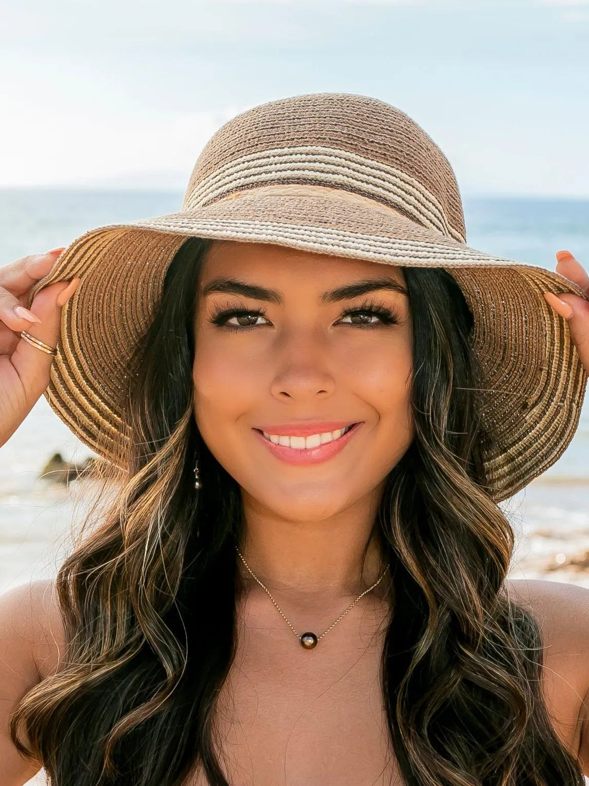 Sun Kissed & Striped Multi-Stripe Bow Accent Sunhat-Straw Sunhat-Shop Z & Joxa