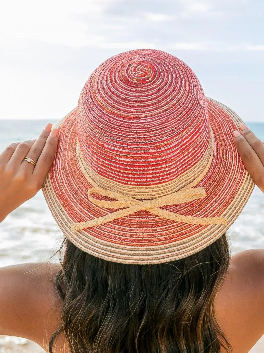 Sun Kissed & Striped Multi-Stripe Bow Accent Sunhat-Straw Sunhat-Shop Z & Joxa