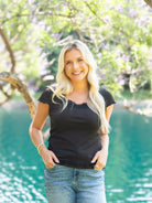 Lace to Love Square Neck Tee with Lace Trim, Black-Ladies Tops-Shop Z & Joxa