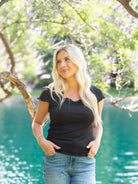 Lace to Love Square Neck Tee with Lace Trim, Black-Ladies Tops-Shop Z & Joxa