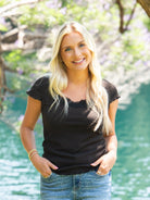 Lace to Love Square Neck Tee with Lace Trim, Black-Ladies Tops-Shop Z & Joxa