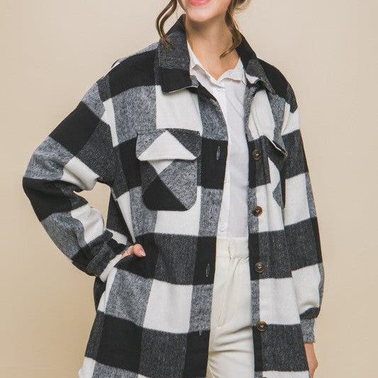 Laid Back Style Plaid Shacket with Front Pockets