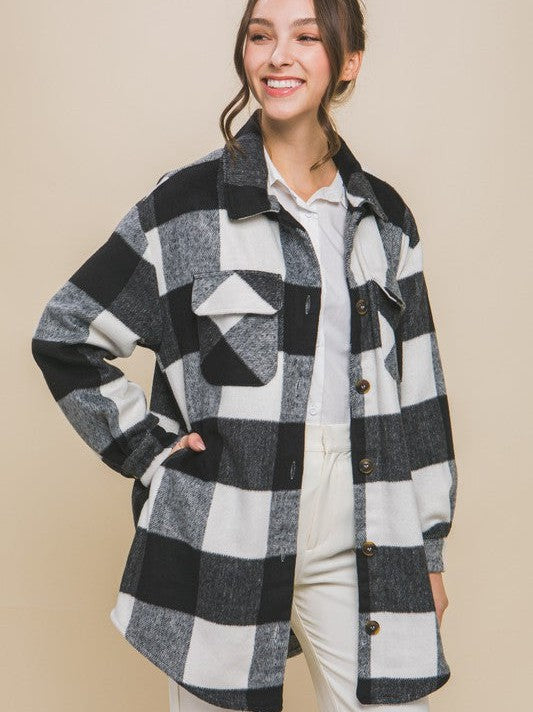 Laid Back Style Plaid Shacket with Front Pockets-Women's Clothing-Shop Z & Joxa