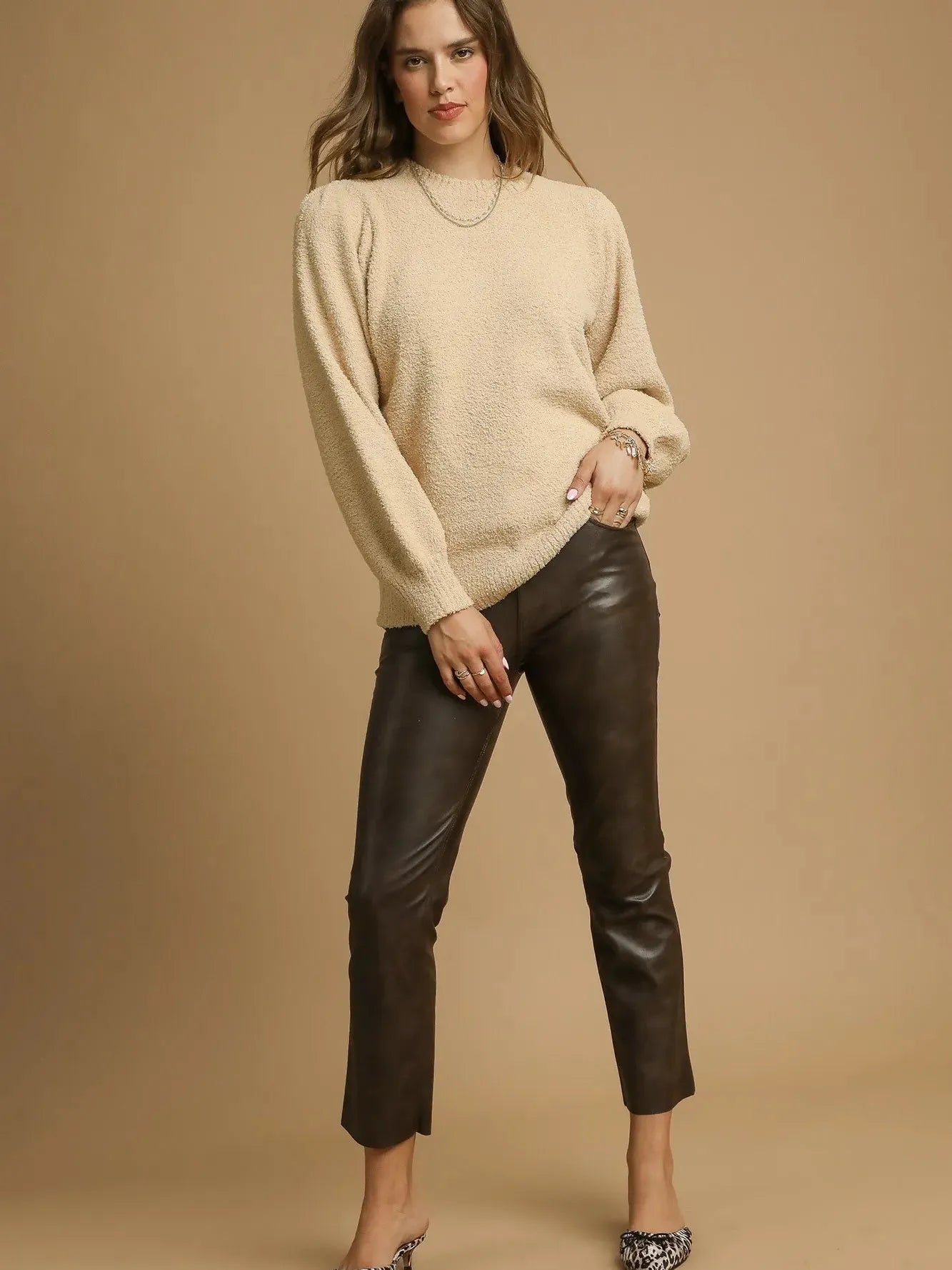 Latte Love Textured Knit Long Sleeve Sweater by Umgee-Women's Shirts & Tops-Shop Z & Joxa
