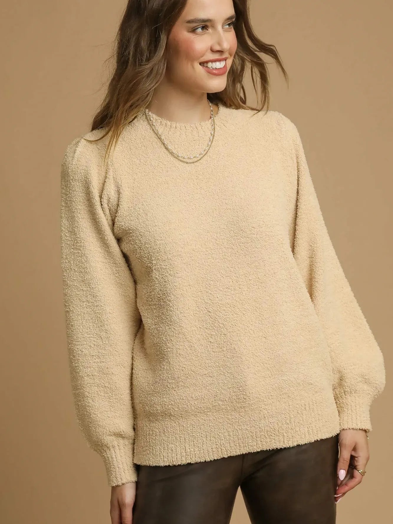 Latte Love Textured Knit Long Sleeve Sweater by Umgee-Women's Shirts & Tops-Shop Z & Joxa