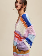 Lavender Dream Hand Knit Multi Color Striped Sweater Cardigan-Women's Clothing-Shop Z & Joxa