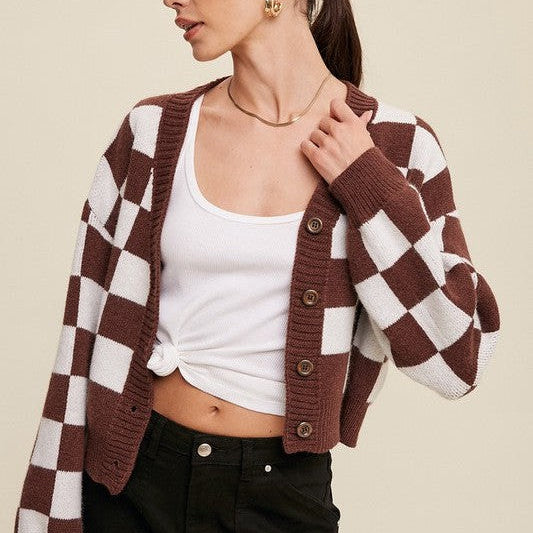 Layer Up in Gingham Button Up Cropped Cardigan