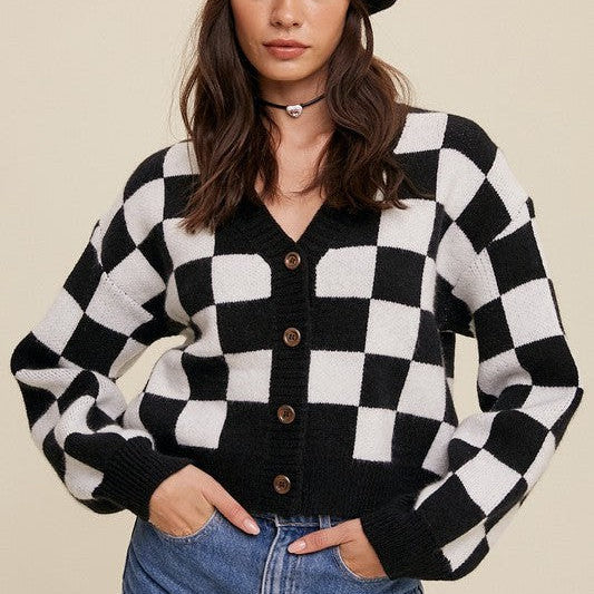 Layer Up in Gingham Button Up Cropped Cardigan