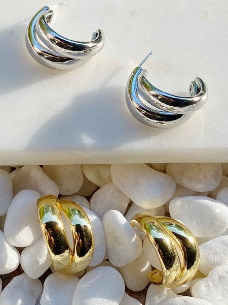 Lean On Me Double Hoop Silver Earrings-Women's Accessories-Shop Z & Joxa