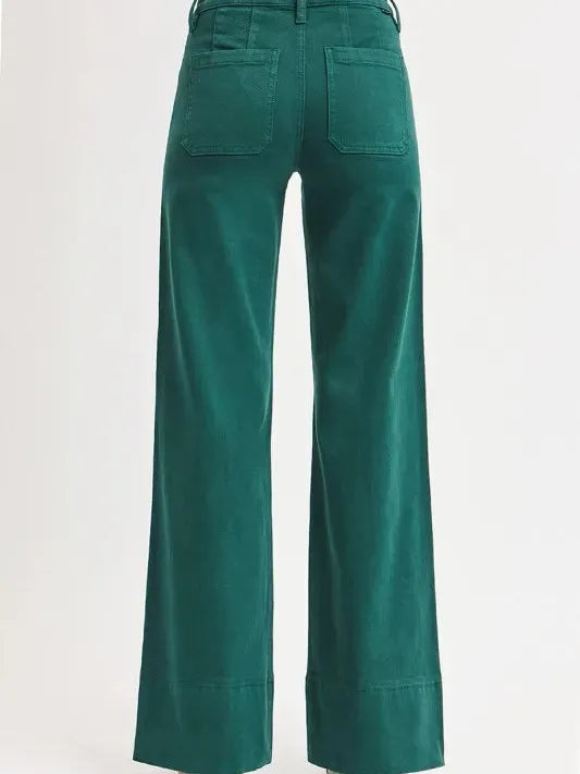 Leg Up: Risen Tummy Control Wide Leg Jeans in Rich Green-Women's Jeans-Shop Z & Joxa