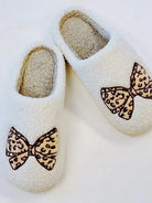 Leopard Bow Cozy Fuzzy Lounge Slippers-Women's Accessories-Shop Z & Joxa