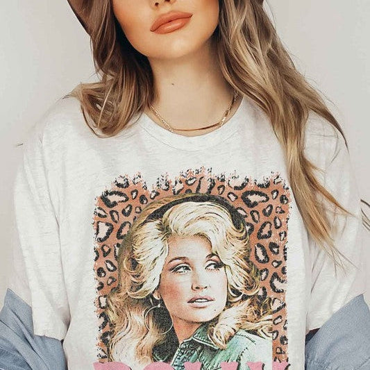 Leopard Dolly Parton Graphic Western T-Shirt-Women's Clothing-Shop Z & Joxa