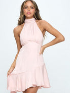 Let's Dance Satin Halter Top Mini Dress-Women's Clothing-Shop Z & Joxa