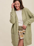 Lets Get Coffee Open-Front Long Knit Cardigan with Pockets-Women's Clothing-Shop Z & Joxa