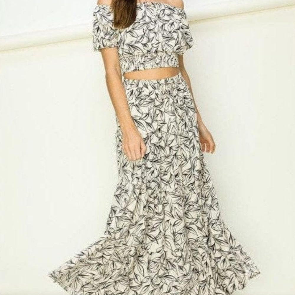 Lets Go Flowy Tiered Crop Top and Maxi Skirt Set-Women's Clothing-Shop Z & Joxa