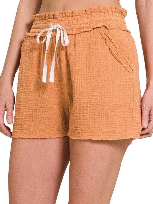 Life in the Comfort Zone Gauze Shorts with Drawstring-Women's Clothing-Shop Z & Joxa