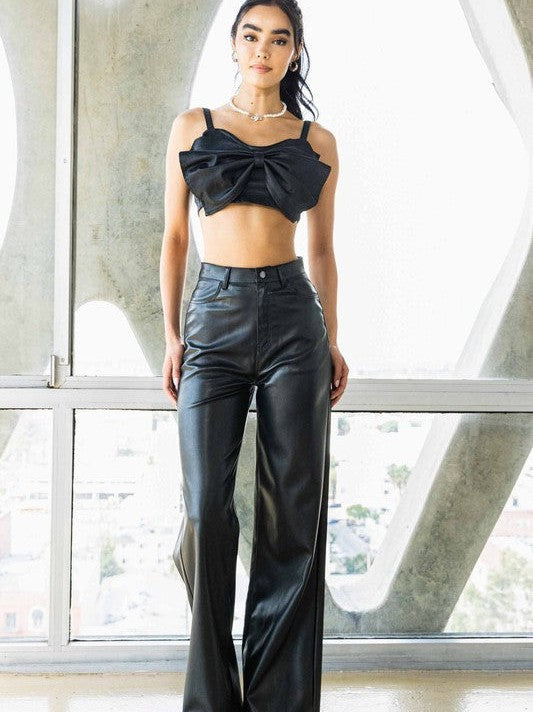 Life is a Party Vegan Leather Wide Leg Pants in Black-Women's Clothing-Shop Z & Joxa