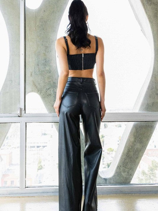 Life is a Party Vegan Leather Wide Leg Pants in Black-Women's Clothing-Shop Z & Joxa
